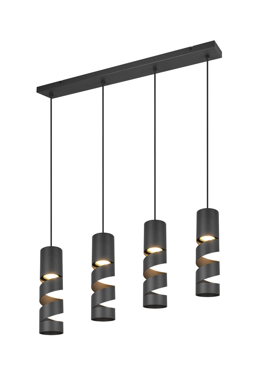 Lustra Stream, TRIO, 80x9x150 cm, 10W, 4x GU10, metal, negru mat - imagine 5